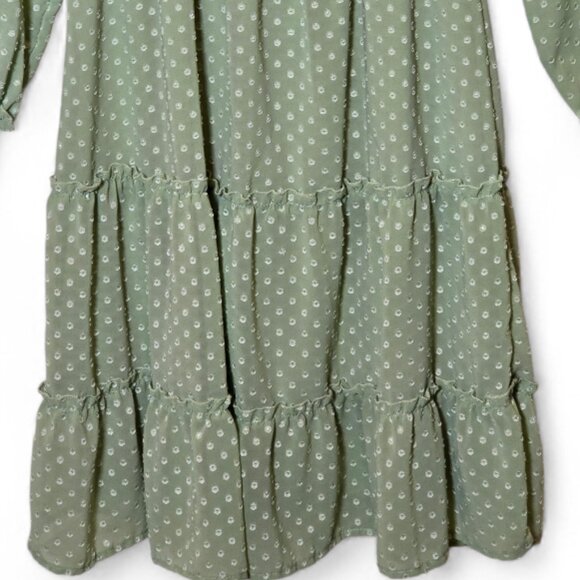 Indigo Rose Sage Green Polka Dot Midi Dress Size M Cottagecore Boho Smocked - Picture 5 of 9